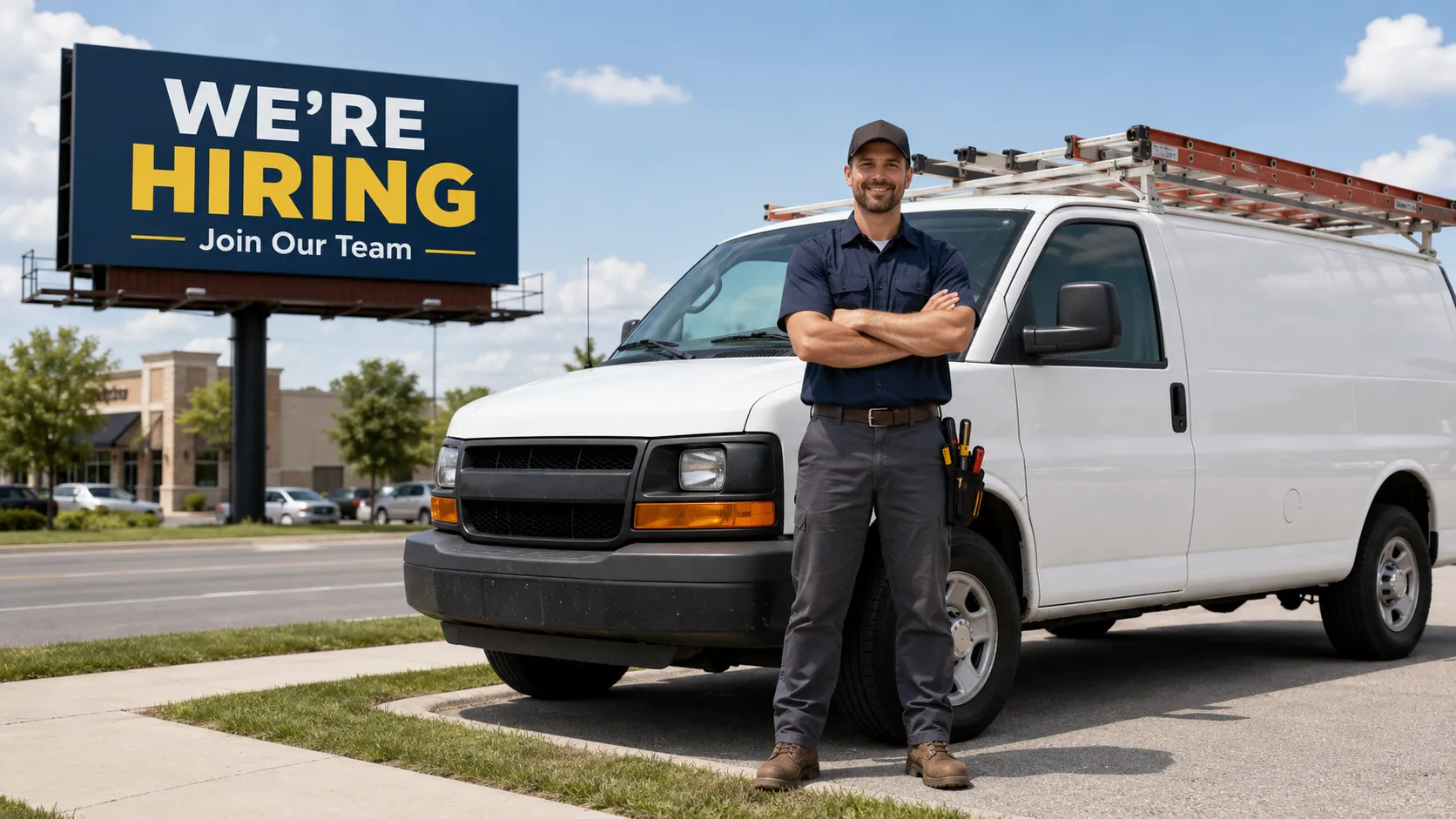 A home service technician working in the field, illustrating the skilled trades labor shortage.